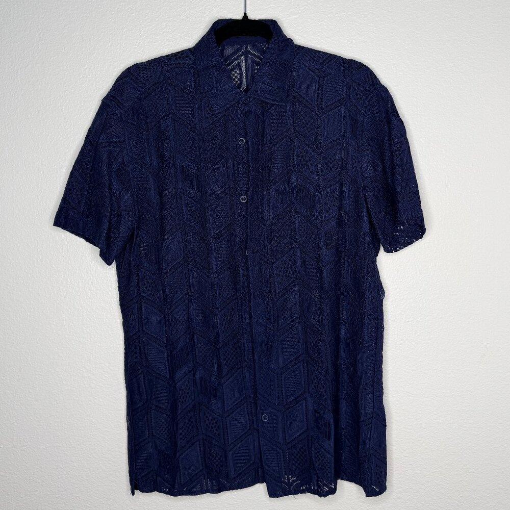 ST33LE Textured Knit Button-Up — Men’s Small — Navy